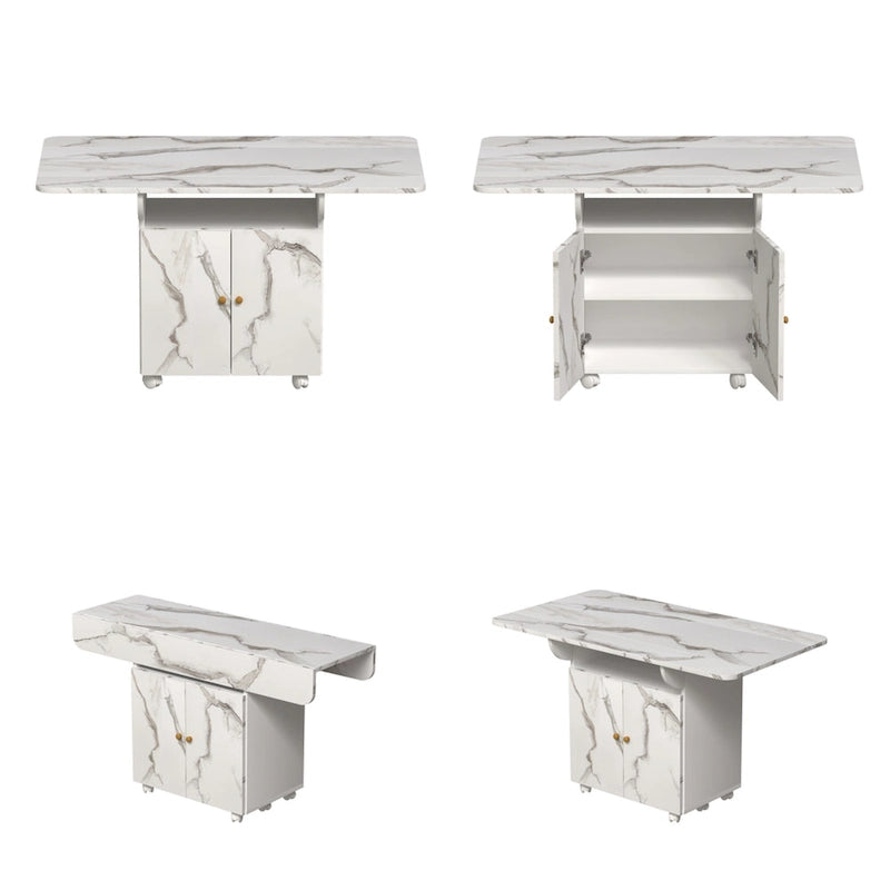 47 Wood Rolling Folding Kitchen Island with Storage Rack and Cabinet