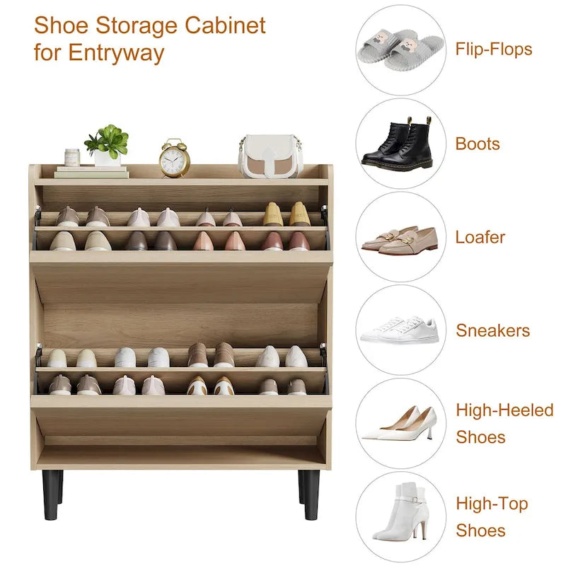 Shoe Cabinet with 3/2/4 Flip Drawers, Modern Shoe Storage for Entryway, Wooden Shoe Organizer Cabinet