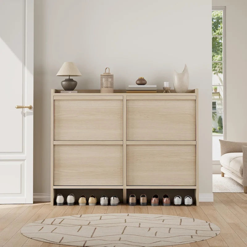 Shoe Cabinet with 3/2/4 Flip Drawers, Modern Shoe Storage for Entryway, Wooden Shoe Organizer Cabinet