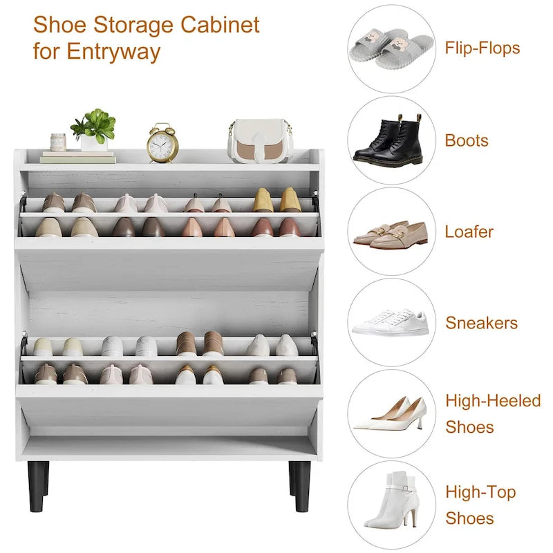 Shoe Cabinet with 3/2/4 Flip Drawers, Modern Shoe Storage for Entryway, Wooden Shoe Organizer Cabinet