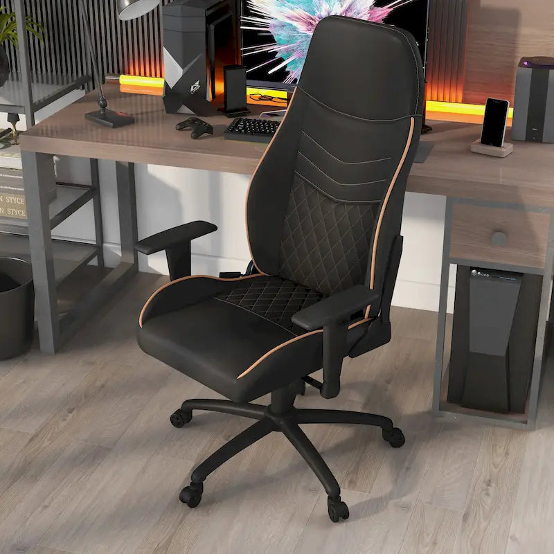 Black Faux Leather Reclining Gaming Chair by