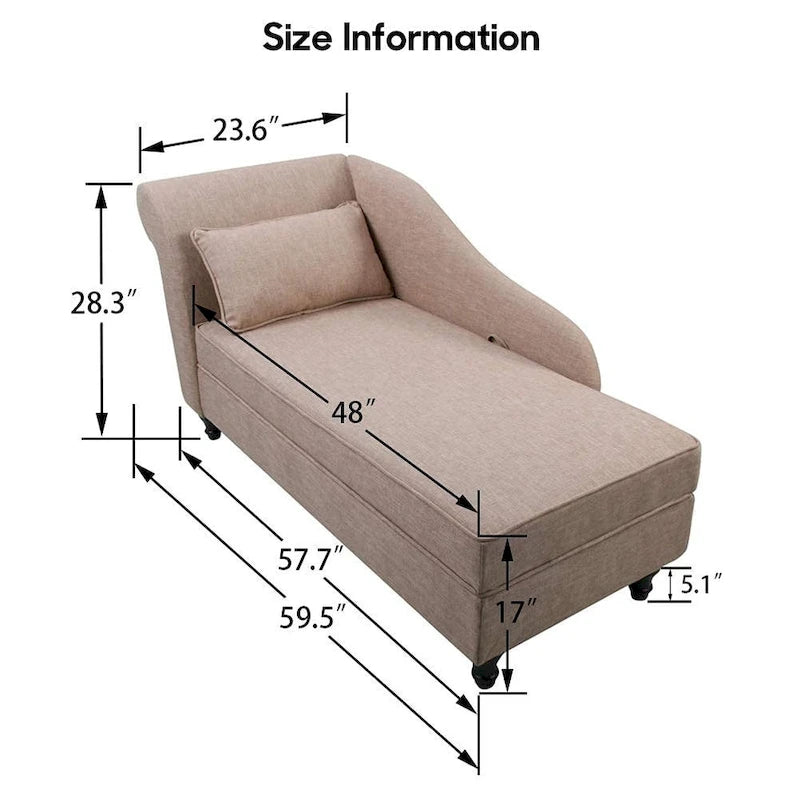 Modern Chaise Lounge Indoor with Storage Fabric Chaise Lounge Couch