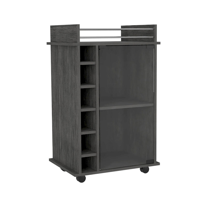 Bar Cart,Two Shelves, Six Built-in Wine Rack and Four Casters - N/A