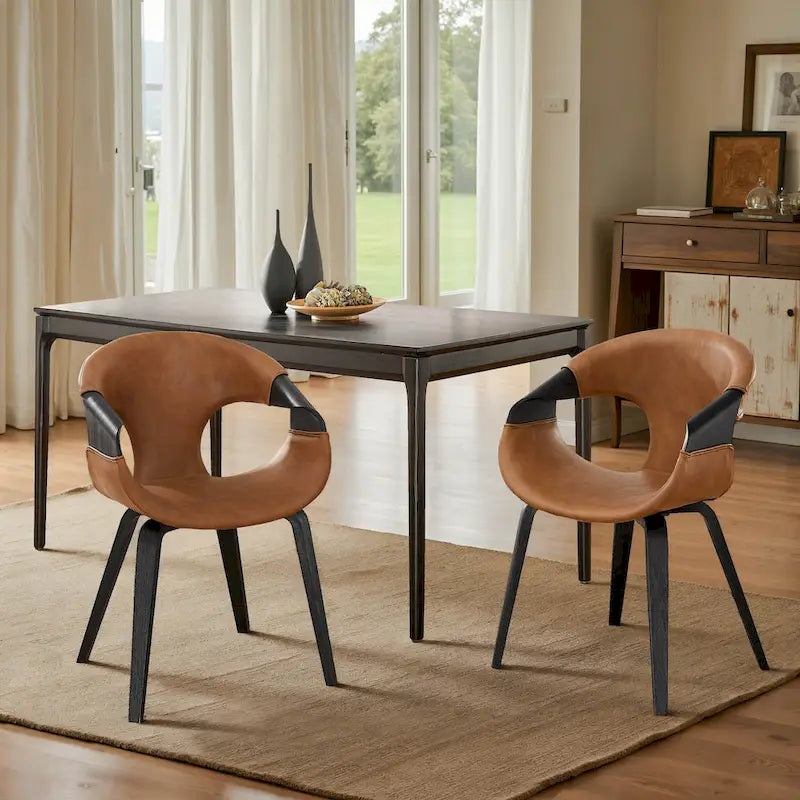 Mid-century Modern Faux Leather Bentwood Dining Chair