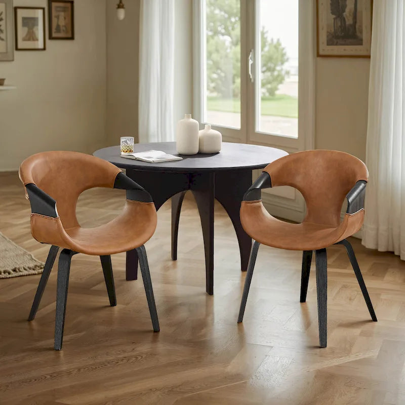 Mid-century Modern Faux Leather Bentwood Dining Chair
