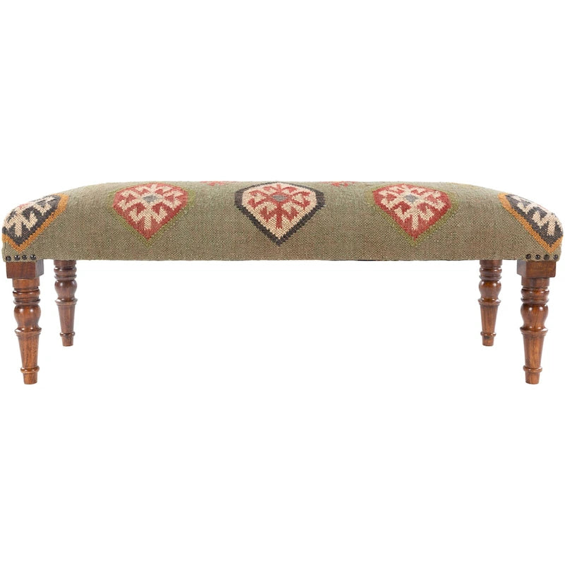 Southwestern Upholstered Jute Bench
