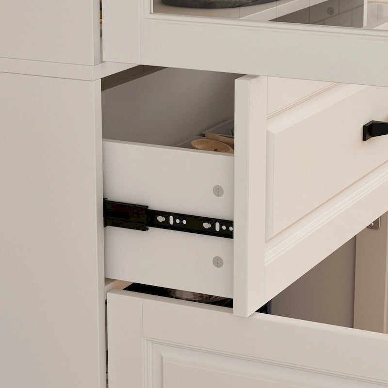 Large White Buffet Elegant Kitchen Cabinet with Glass Doors Dislplay