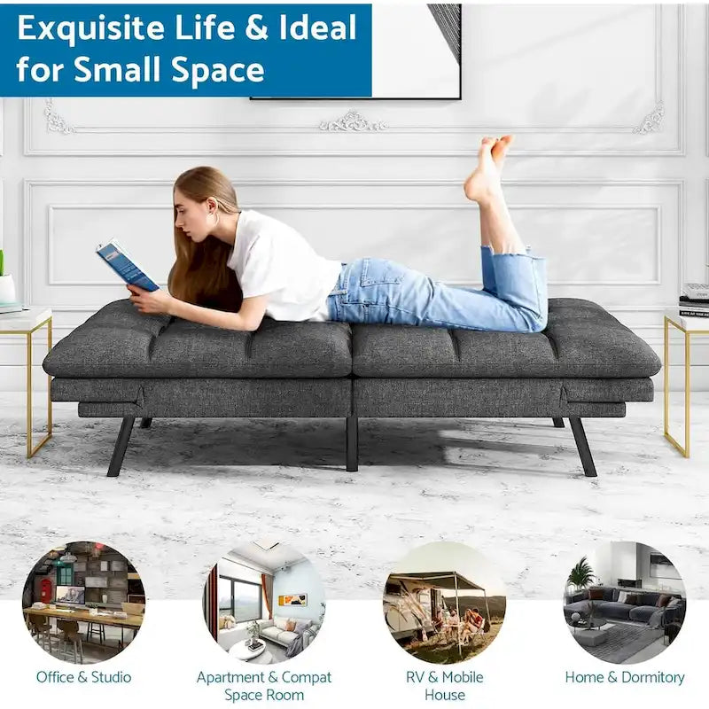 Sofa Bed, Memory Foam Foldable Couch Convertible Loveseat Sleeper Daybed with Adjustable Armrests for Small Space