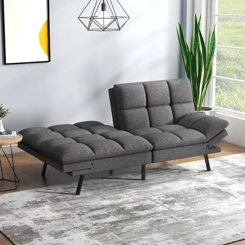 Sofa Bed, Memory Foam Foldable Couch Convertible Loveseat Sleeper Daybed with Adjustable Armrests for Small Space