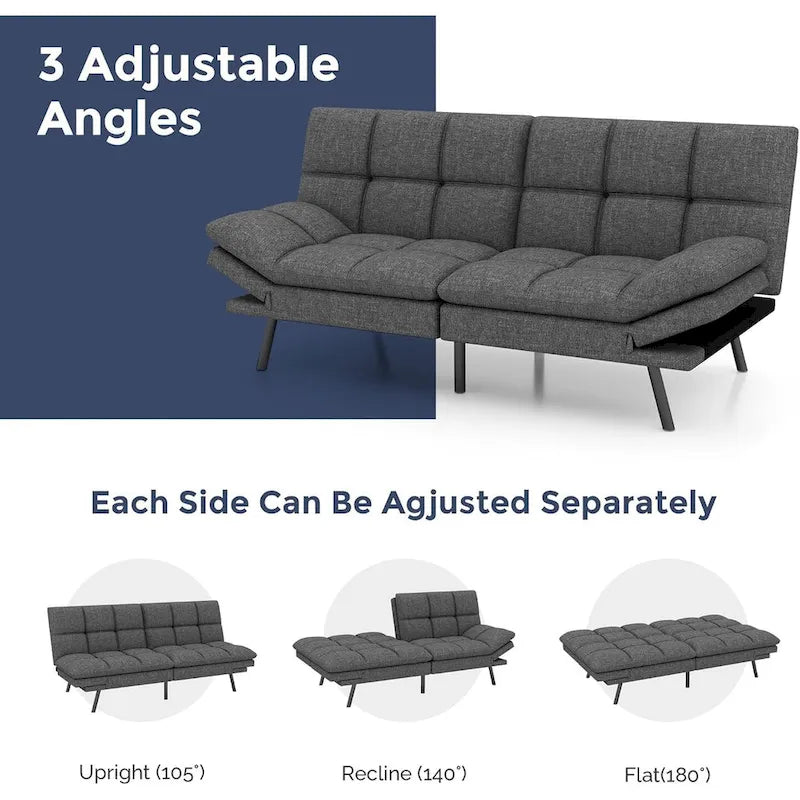Sofa Bed, Memory Foam Foldable Couch Convertible Loveseat Sleeper Daybed with Adjustable Armrests for Small Space