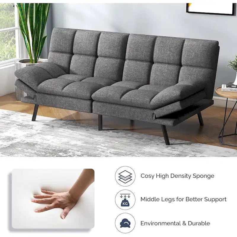 Sofa Bed, Memory Foam Foldable Couch Convertible Loveseat Sleeper Daybed with Adjustable Armrests for Small Space