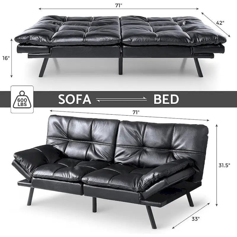Sofa Bed, Memory Foam Foldable Couch Convertible Loveseat Sleeper Daybed with Adjustable Armrests for Small Space