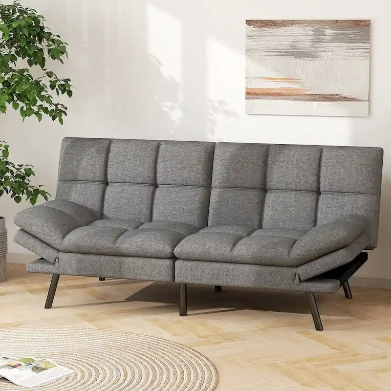 Sofa Bed, Memory Foam Foldable Couch Convertible Loveseat Sleeper Daybed with Adjustable Armrests for Small Space