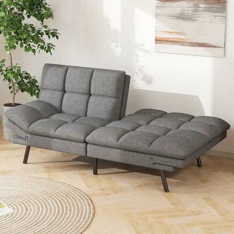 Sofa Bed, Memory Foam Foldable Couch Convertible Loveseat Sleeper Daybed with Adjustable Armrests for Small Space