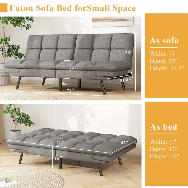 Sofa Bed, Memory Foam Foldable Couch Convertible Loveseat Sleeper Daybed with Adjustable Armrests for Small Space