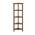 Tall Wood Corner Bookcase with 4 Shelves, Walnut