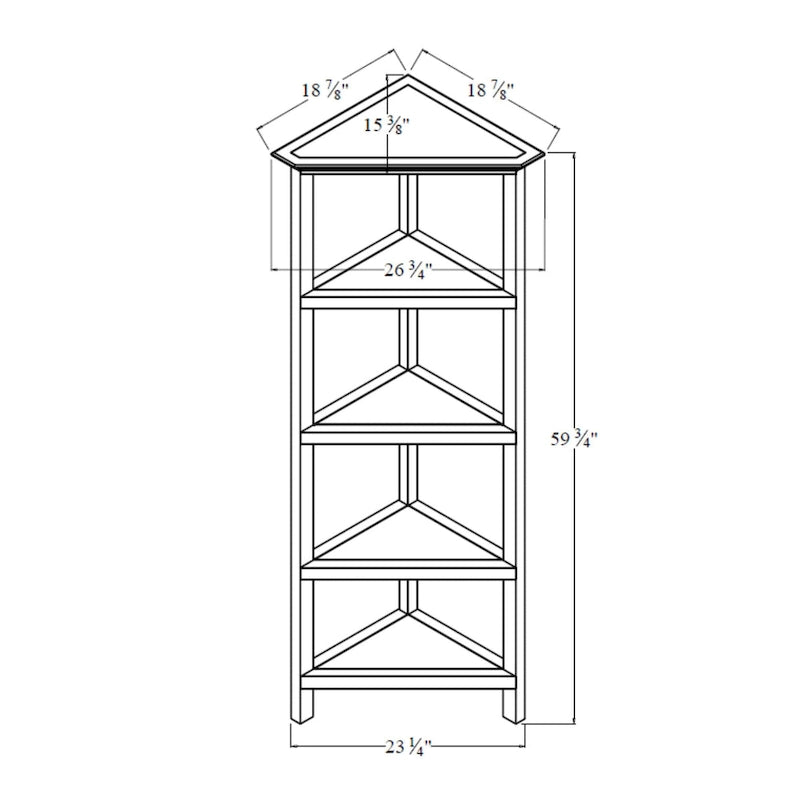 Tall Wood Corner Bookcase with 4 Shelves, Walnut