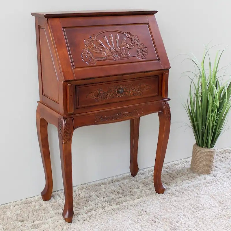 Carved Wood Secretary Desk
