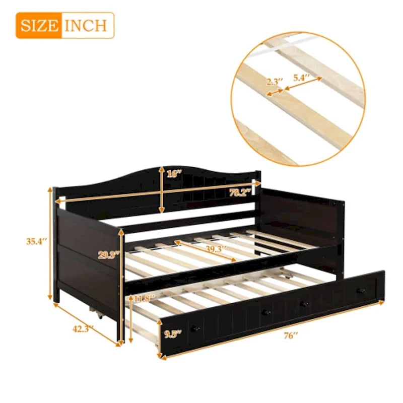 Twin Wooden Daybed with Trundle Bed