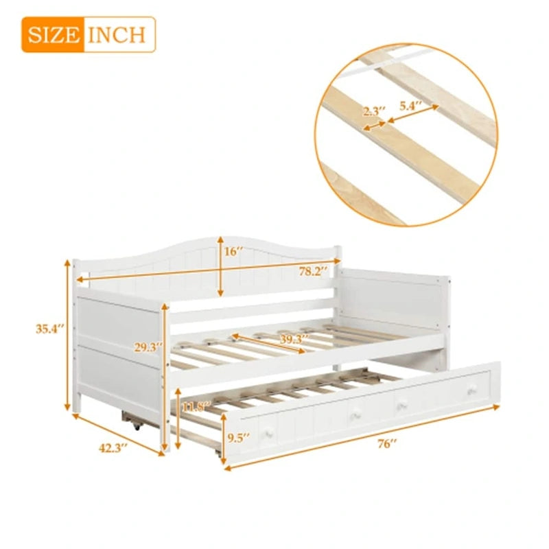 Twin Wooden Daybed with Trundle Bed