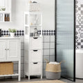 Narrow Bathroom Cabinet with 3 Drawers and 2 Tier Shelf, Tall Cupboard Freestanding Linen Tower, Slim Corner Organizer
