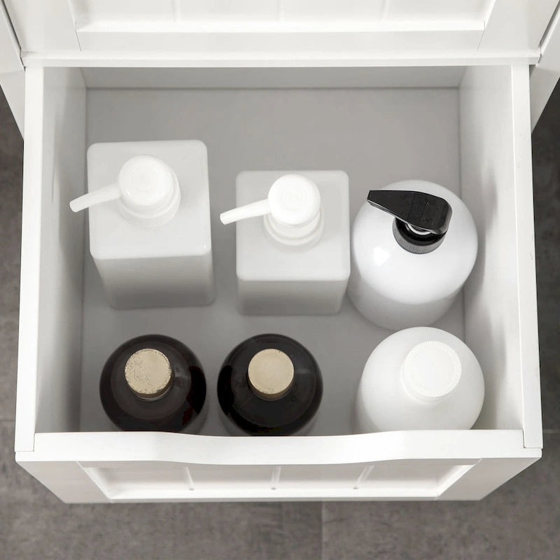 Narrow Bathroom Cabinet with 3 Drawers and 2 Tier Shelf, Tall Cupboard Freestanding Linen Tower, Slim Corner Organizer