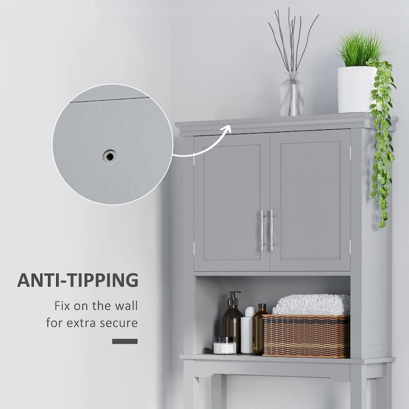 Modern Over The Toilet Storage Cabinet, Double Door Bathroom Organizer