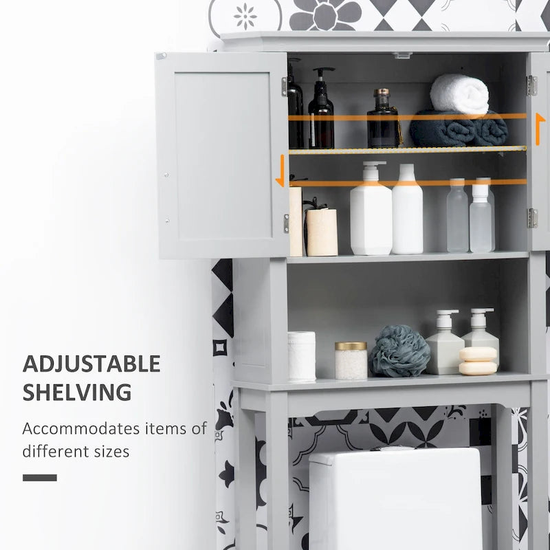 Modern Over The Toilet Storage Cabinet, Double Door Bathroom Organizer