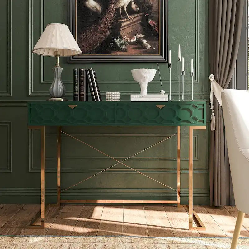 Glossy Home Office Writing Desk with Storage Drawers