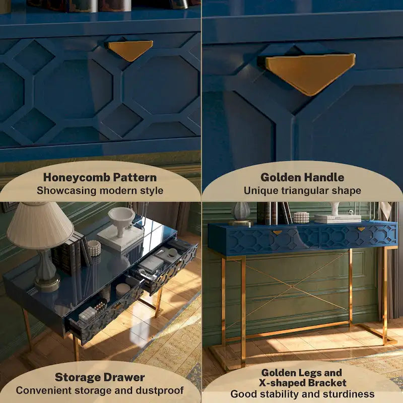 Glossy Home Office Writing Desk with Storage Drawers