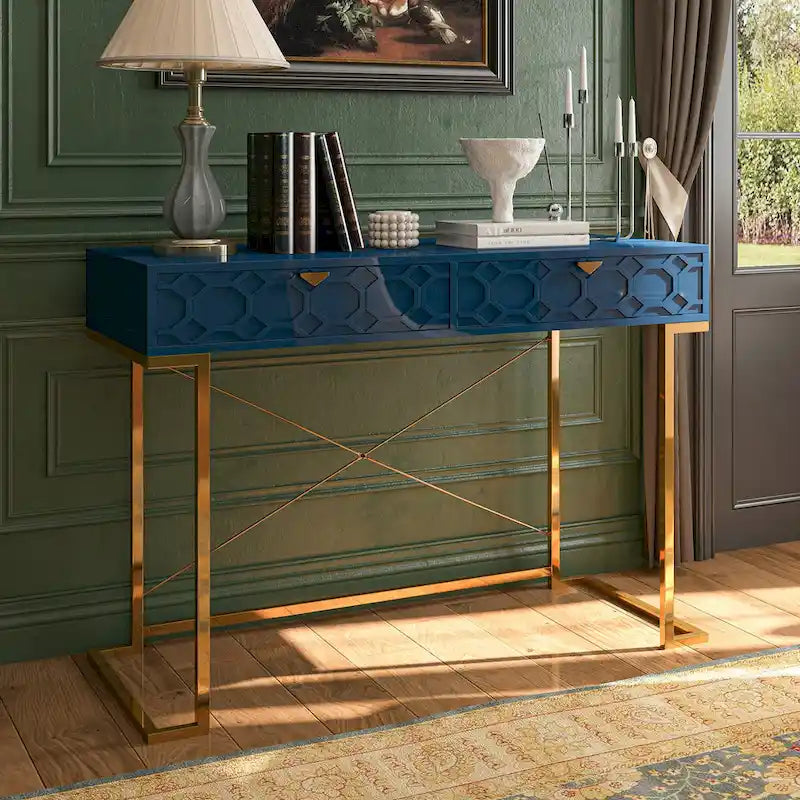 Glossy Home Office Writing Desk with Storage Drawers