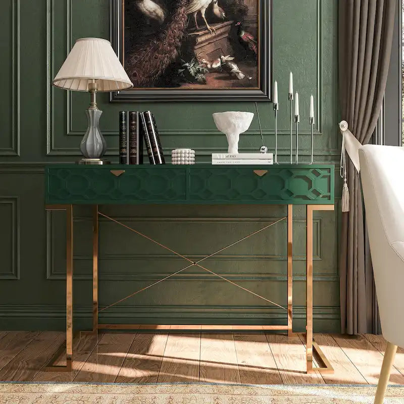 Glossy Home Office Writing Desk with Storage Drawers