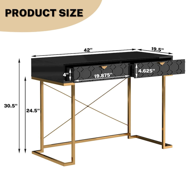 Glossy Home Office Writing Desk with Storage Drawers