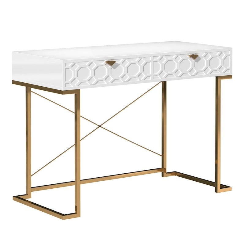 Glossy Home Office Writing Desk with Storage Drawers