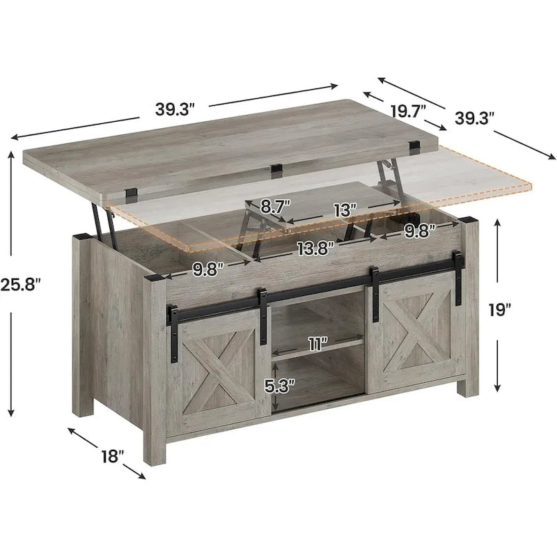 Lift Top Coffee Table 2 Sliding Barn Doors Storage Dining Table