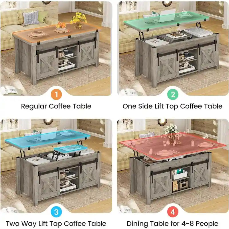 Lift Top Coffee Table 2 Sliding Barn Doors Storage Dining Table