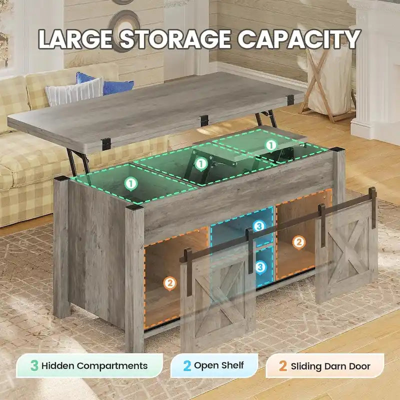Lift Top Coffee Table 2 Sliding Barn Doors Storage Dining Table