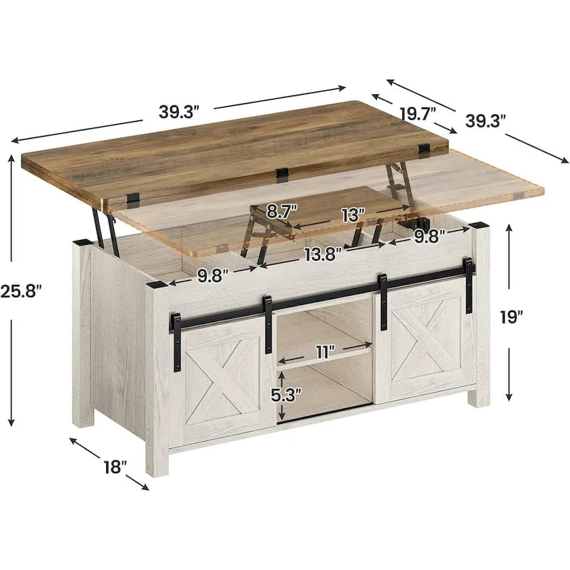 Lift Top Coffee Table 2 Sliding Barn Doors Storage Dining Table