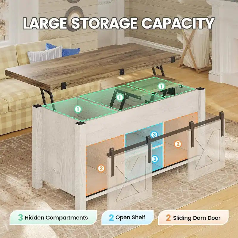 Lift Top Coffee Table 2 Sliding Barn Doors Storage Dining Table