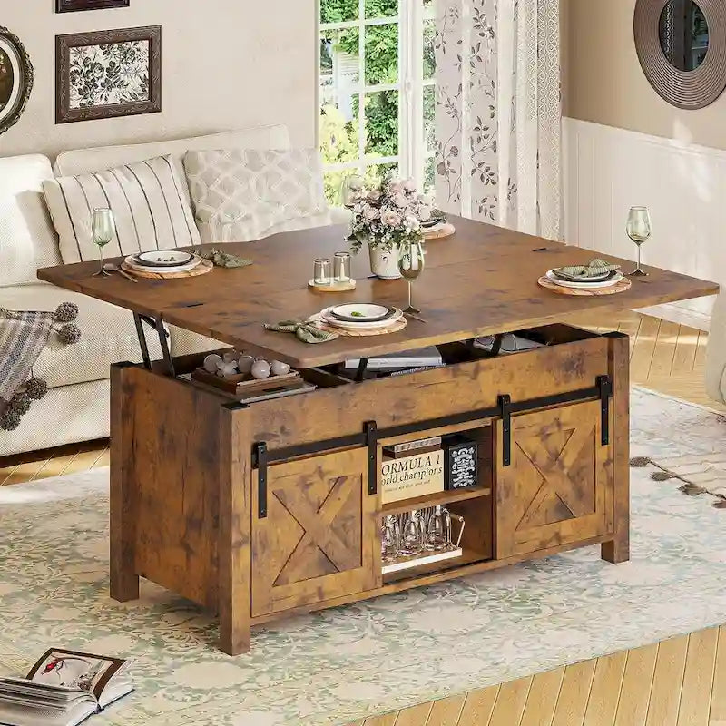 Lift Top Coffee Table 2 Sliding Barn Doors Storage Dining Table