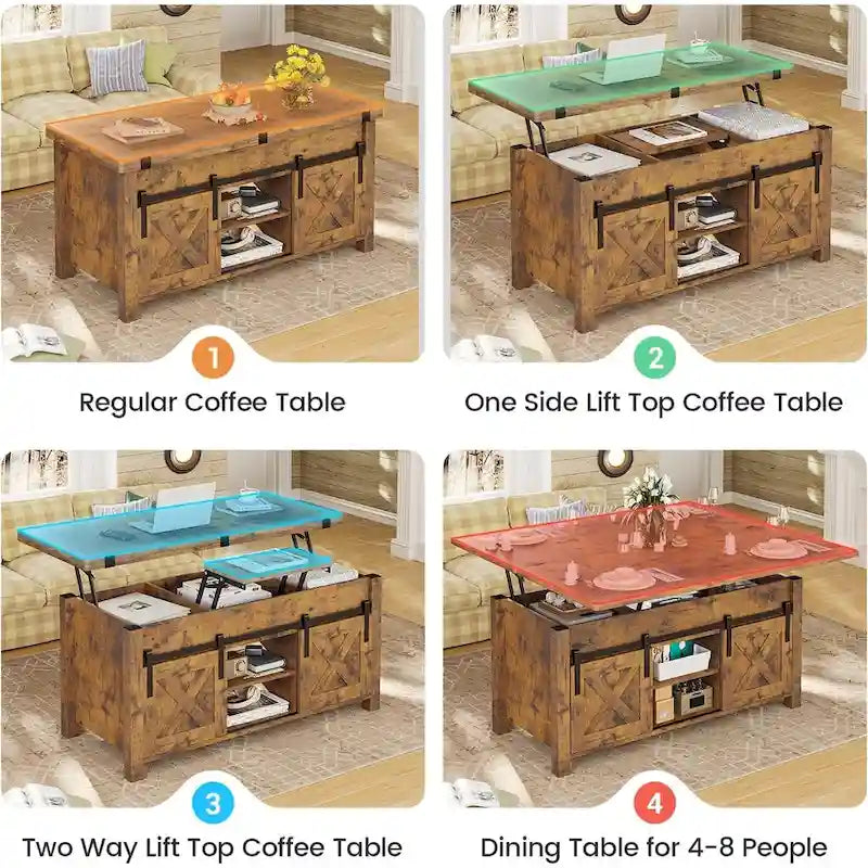 Lift Top Coffee Table 2 Sliding Barn Doors Storage Dining Table