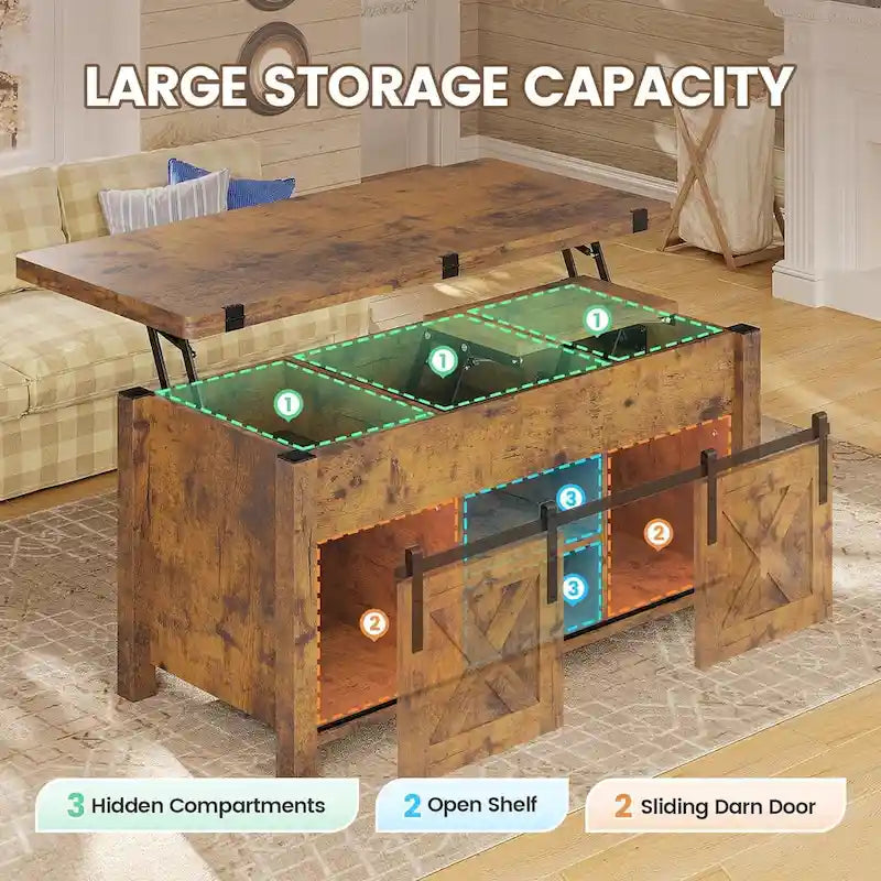 Lift Top Coffee Table 2 Sliding Barn Doors Storage Dining Table