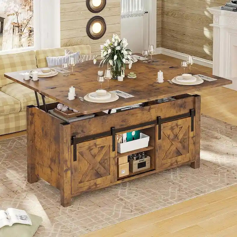 Lift Top Coffee Table 2 Sliding Barn Doors Storage Dining Table