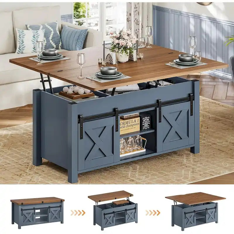 Lift Top Coffee Table 2 Sliding Barn Doors Storage Dining Table