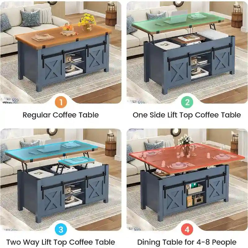 Lift Top Coffee Table 2 Sliding Barn Doors Storage Dining Table