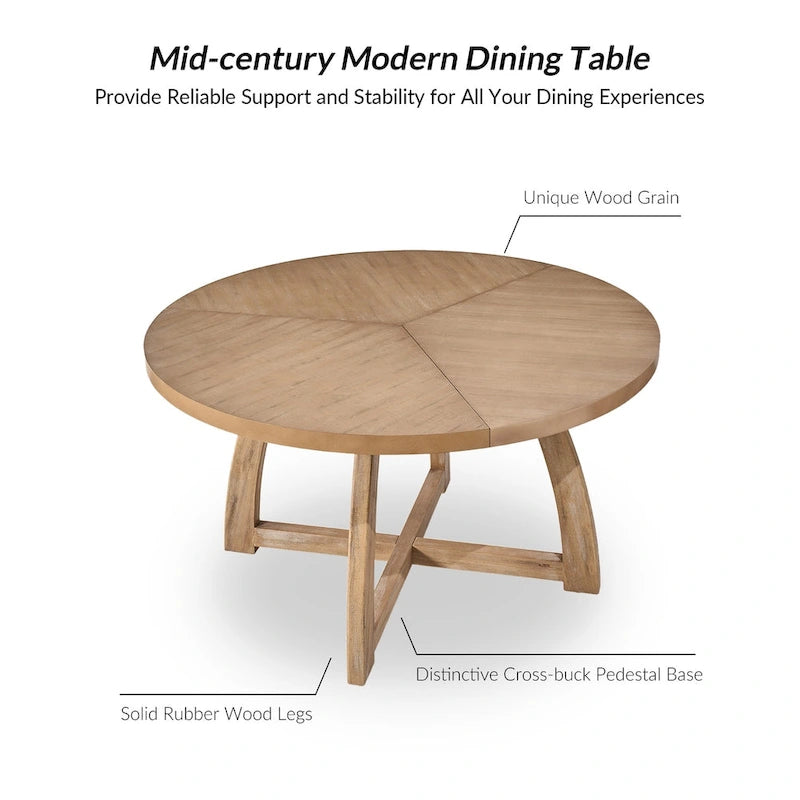 Mid-century Modern 54 Solid Wood Round Dining Table