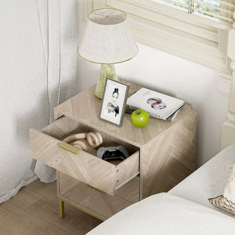 Anmytek Modern 3 Drawer Wood Grain Nightstand Bedside Table with Storage for Bedroom Living Room