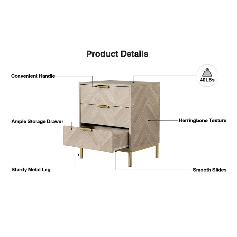 Modern 3 Drawer Wood Grain Nightstand Bedside Table with Storage for Bedroom Living Room