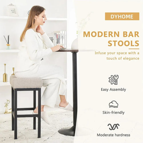 Tabourets de bar, tabourets de bar modernes de 68,5 cm hauteur comptoir, pieds en métal, sans dossier, rembourrés, en forme de selle