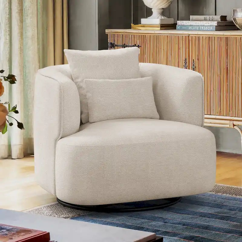 Swivel Accent Armchair Fabric Blend, Modern Upholstered Barrel Chair Living Room Sofa Chair